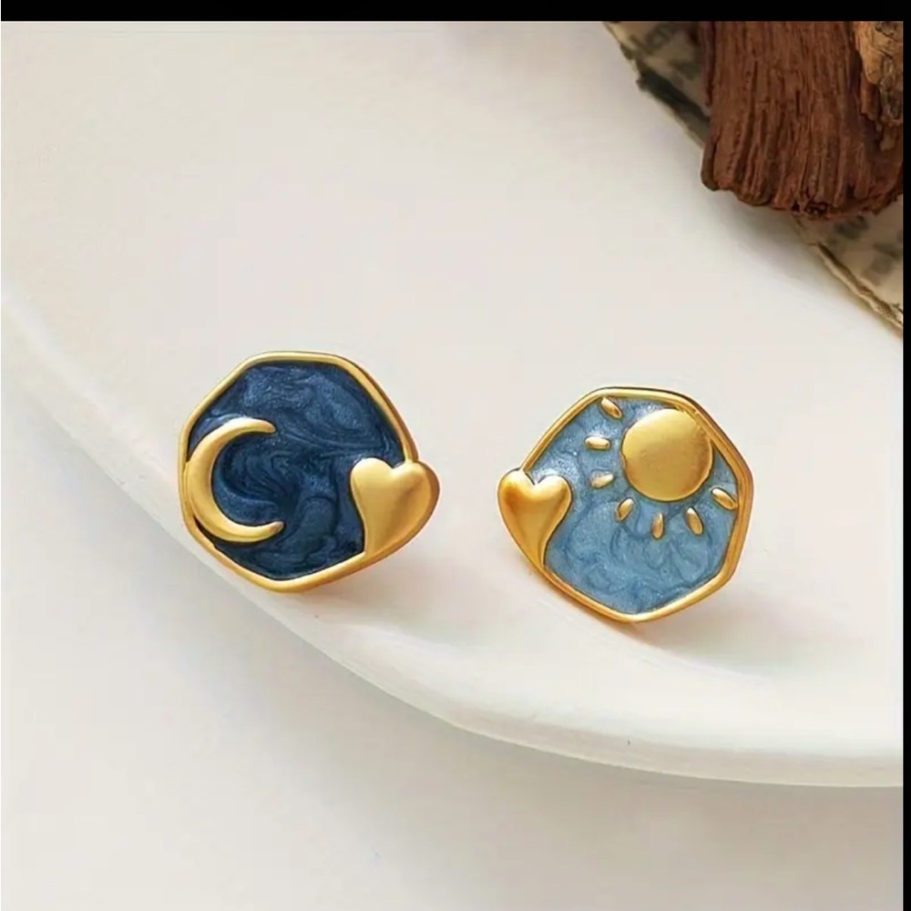 Gold and Blue Celestial Earrings